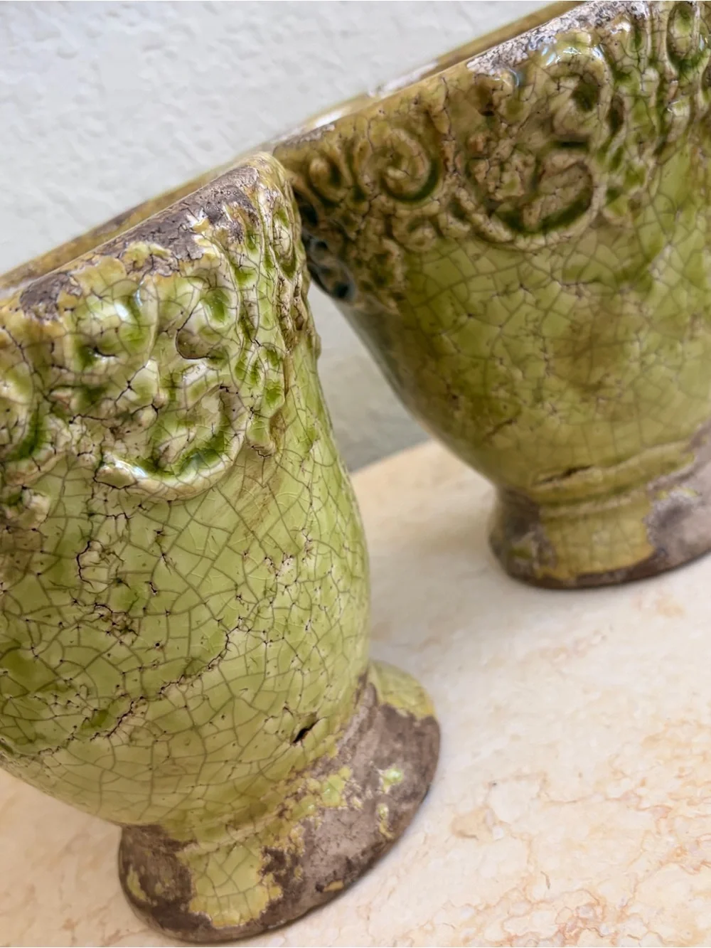 🍃SET Green Ceramic Reptile Planter Pot